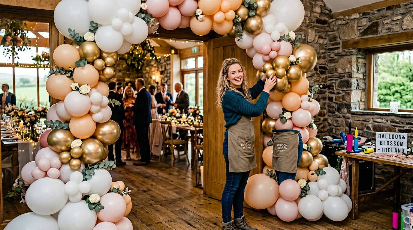 Phoenix Delights event stylist creating custom balloon arch in Cork