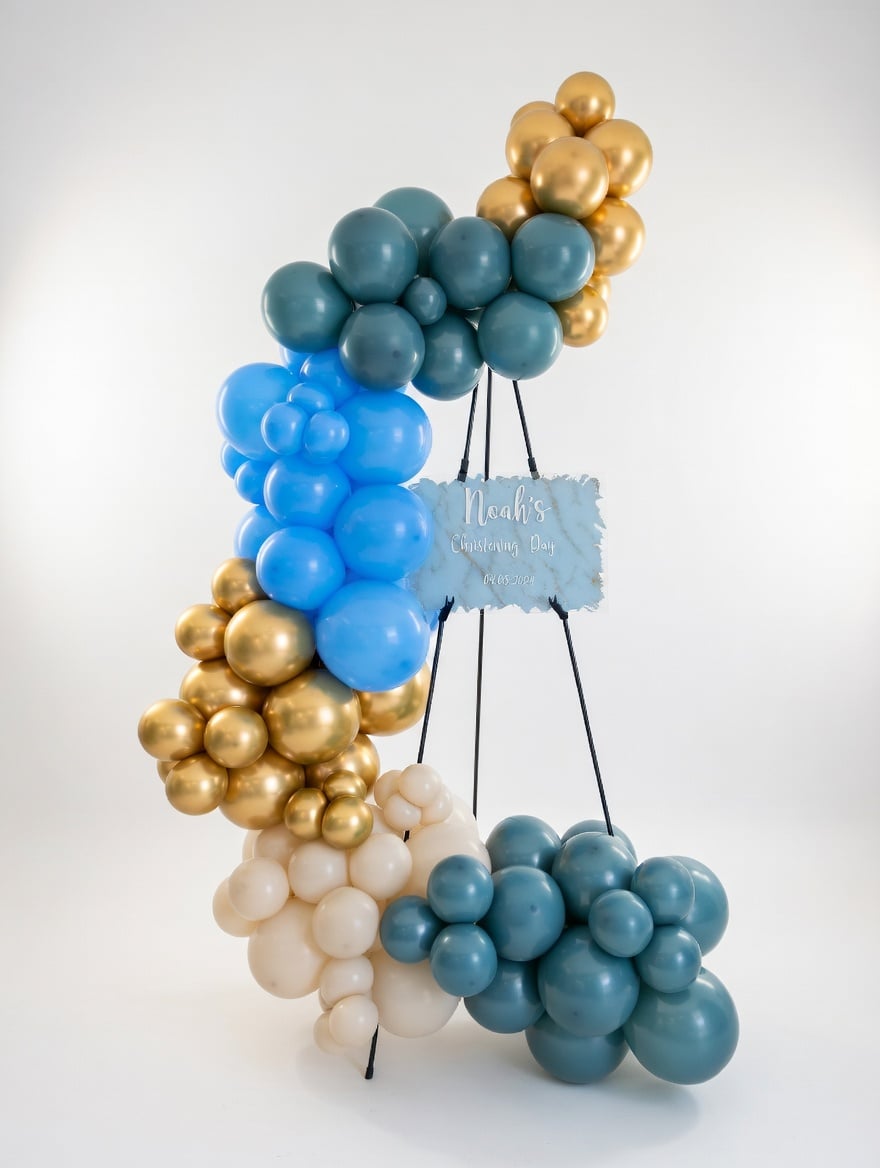 Personalised christening balloon display with sign in Cork